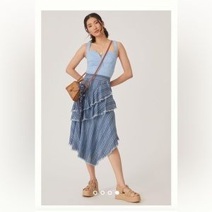 Pilcro Chambray Tiered Midi Skirt